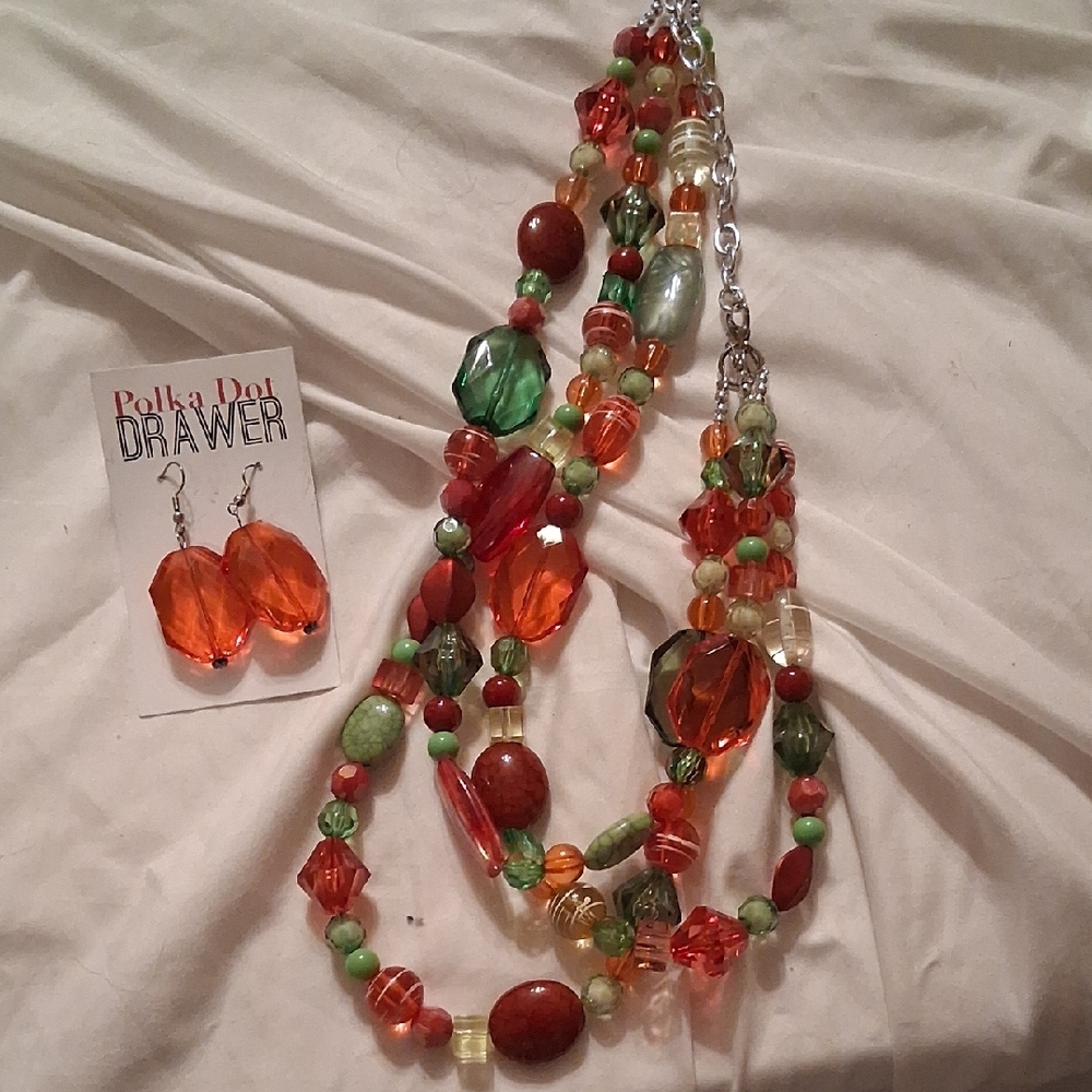 Multicolor Beaded Necklace and Earring Set